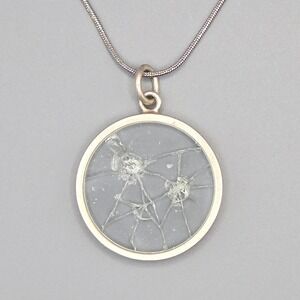 925 Sterling Silver Shattered Glass Ceiling Round Pendant Snake Chain Necklace